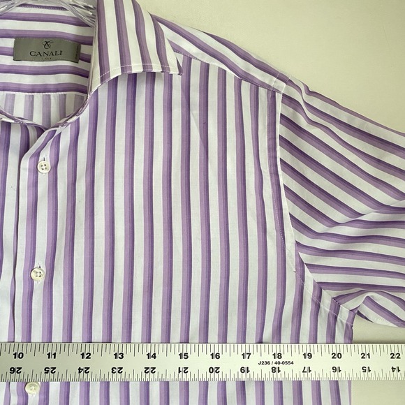 Canali  Dress Shirt Mens 39/15.5 Purple Stripe Button Up Long Sleeve Made Italy - Picture 4 of 9